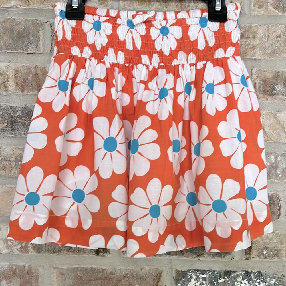 Mini Boden Girls Lined Skirt Orange with White / Teal Flowers - Size 9-10